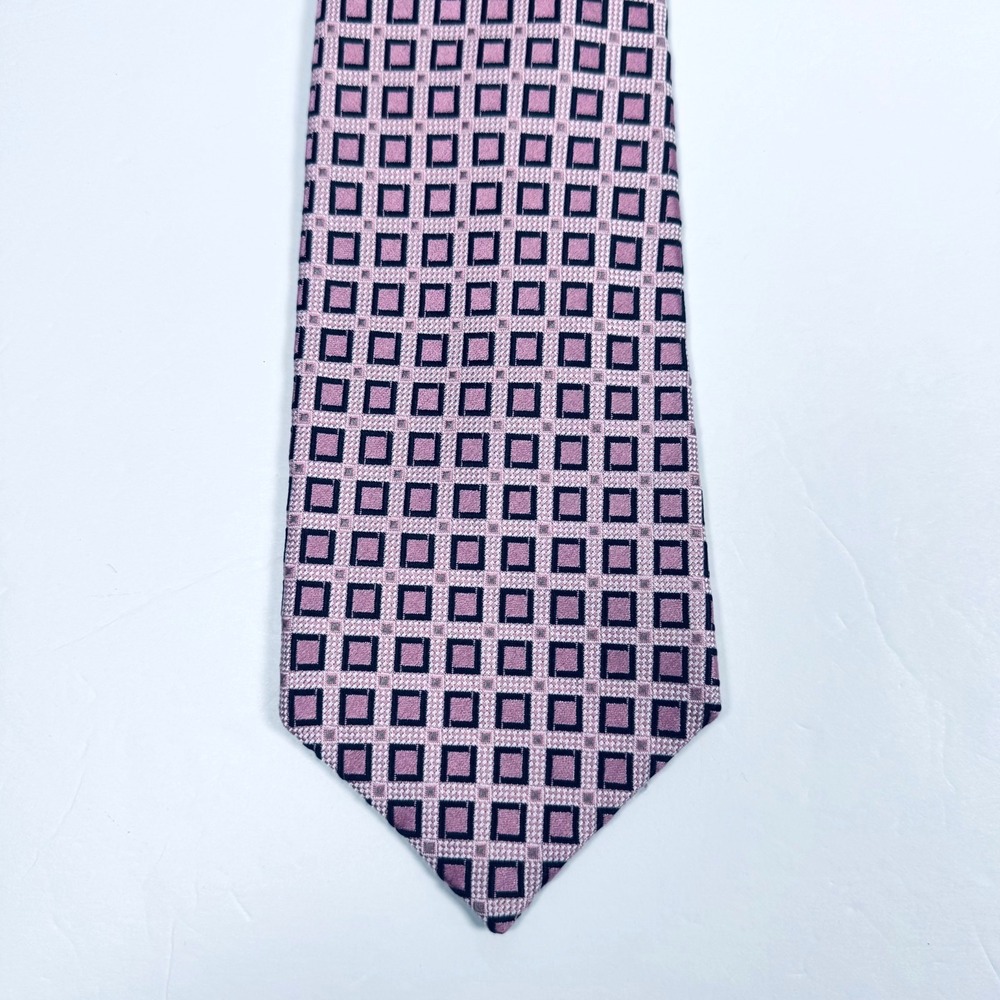 Robert Talbott Best Of Class Silk Tie Pink Geometric Square Handsewn in USA